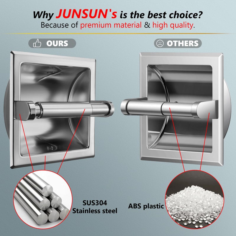 Junsun حامل ورق تواليت مدمج من جونسون بكروم مصقول حامل ورق تواليت من الفولاذ المقاوم للصدأ موزع لفائف مناديل حديث حامل لفائف كبير - يشمل قاعدة تثبيت خلفية - Image 4